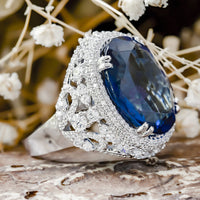 Women’s Blue Sapphire Oval Cut CZ Stone Halo Cocktail Wedding Anniversary Gift Ring