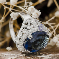 Women’s Blue Sapphire Oval Cut CZ Stone Halo Cocktail Wedding Anniversary Gift Ring