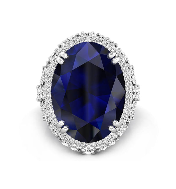 Women's Blue Sapphire Oval Cut CZ Stone Halo Cocktail Wedding Anniversary Gift Ring