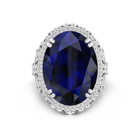 Womens Blue Sapphire Oval Cut CZ Stone Halo Cocktail Wedding Anniversary Gift Ring