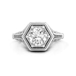 Round Moissanite Antique Milgrain Engagement Ring