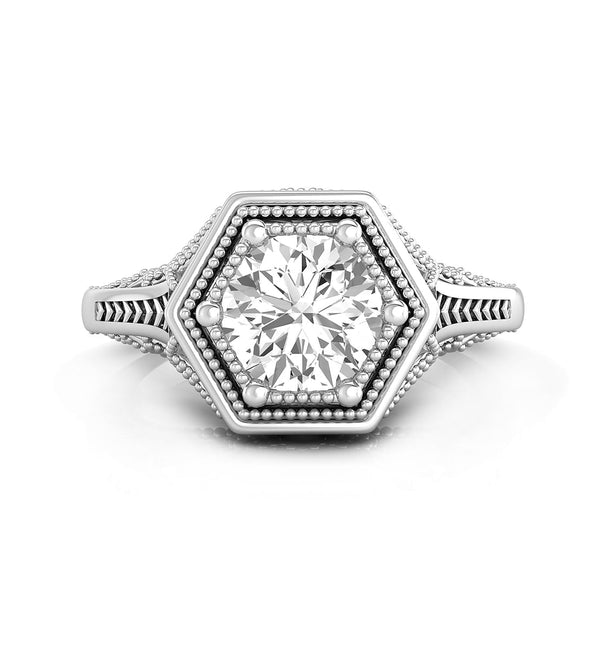 Round Moissanite Antique Milgrain Engagement Ring