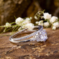 Milgrain Leaf Motif Wedding Engagement Ring Set For Bride