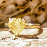 3-Prong Set Yellow Heart Cut CZ Stone Solitaire Engagement Wedding Ring