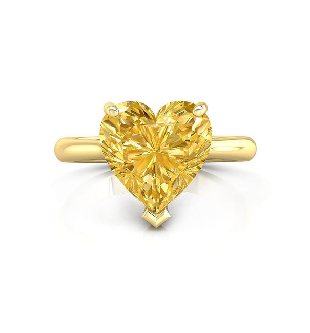 3-Prong Set Yellow Heart Cut CZ Stone Solitaire Engagement Wedding Ring