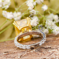 Embellished Yellow Radiant & Round CZ Stone Accents With Hidden Halo Wedding Ring