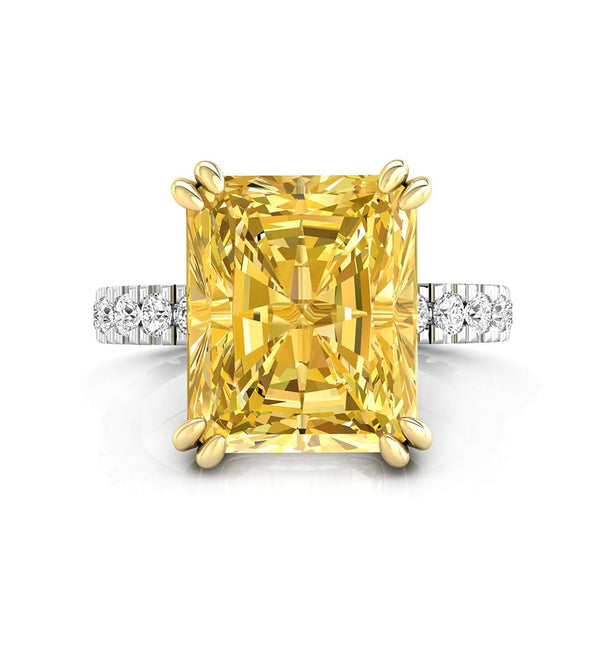 Embellished Yellow Radiant & Round CZ Stone Accents With Hidden Halo Wedding Ring