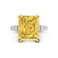 Embellished Yellow Radiant & Round CZ Stone Accents With Hidden Halo Wedding Ring