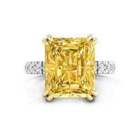 Canary Yellow Radiant CZ Stone Accents With Hidden Halo Wedding Ring