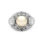 White Pearl With CZ Round Stone Art Deco