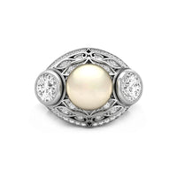 White Pearl With CZ Round Stone Art Deco