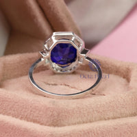 Gorgeous Sapphire Blue Oval With Baguette And Round Cut CZ Stone Art Deco Ring