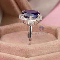 Gorgeous Sapphire Blue Oval With Baguette And Round Cut CZ Stone Art Deco Ring