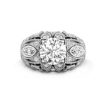 Old European Cut Or Marquise Cut CZ Stone Bezel Set Milgrain Art Deco Filigree Engagement Ring