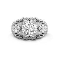 Old European Cut Or Marquise Cut CZ Stone Bezel Set Milgrain Art Deco Filigree Engagement Ring