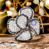 Round Cut Black & White CZ Stone Flower Inspire Ring For Party Wear