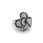 Round Cut Black & White CZ Stone Flower Inspire Ring For Party Wear