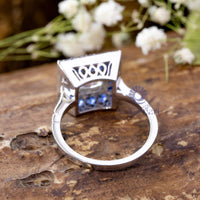 Princess Cut CZ Stone Blue Sapphire Halo Art Deco Style Antique Victorian Vintage