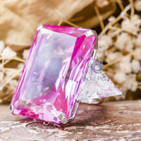 Pink Radiant With White Triangle Cut CZ Three Stone Cocktail Party Wear Ring For Women