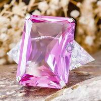 Pink Radiant With White Triangle Cut CZ Three Stone Cocktail Party Wear Ring For Women