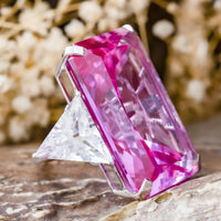 Pink Radiant With White Triangle Cut CZ Three Stone Cocktail Party Wear Ring For Women