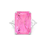 Pink Radiant With White Triangle Cut CZ Three Stone Cocktail Party Wear Ring For Women