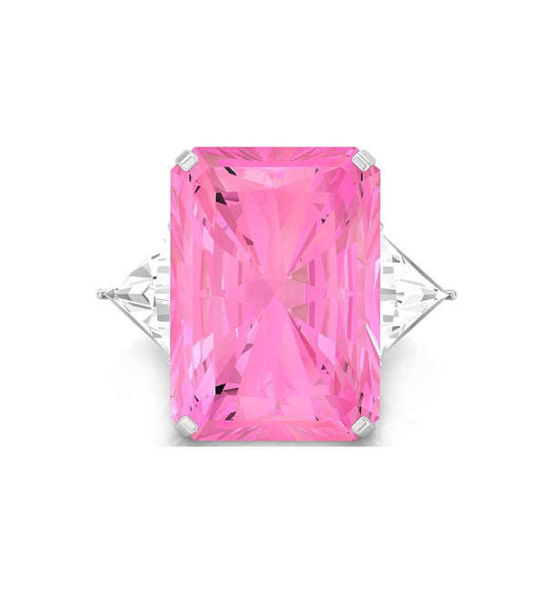 Pink Radiant With White Triangle Cut CZ Three Stone Cocktail Party Wear Ring For Women