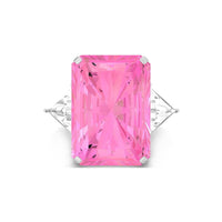 35x25 MM Pink Radiant With White Triangle Cut CZ Three Stone Cocktail Party Wear Ring For Women