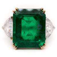 Green Emerald With Trillion Cut White CZ Three Stone Cocktail Ring For Wedding