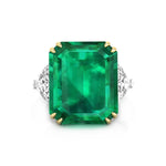 Green Emerald With Trillion Cut White CZ Three Stone Cocktail Ring For Wedding