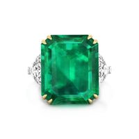 18x15 MM Green Emerald With Trillion Cut White CZ Three Stone Cocktail Ring For Wedding