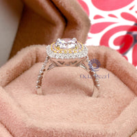 Two Tone Double Halo Round Cut Pink & White CZ Stone Split Shank Women's Wedding Ring ( 2 2/7 TCW)