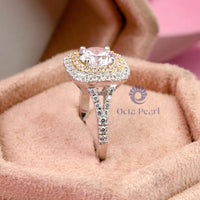 Two Tone Double Halo Round Cut Pink & White CZ Stone Split Shank Women's Wedding Ring ( 2 2/7 TCW)