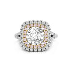 Two Tone Double Halo Round Cut Pink & White CZ Stone Split Shank Women's Wedding Ring ( 2 2/7 TCW)