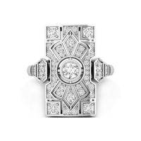 Openwork Bezel Set Antique Round Cut Moissanite Art Deco Dinner Vintage Engagement Ring