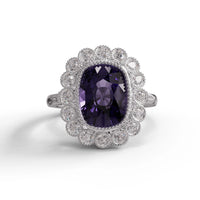 Purple Cushion Halo CZ Ring – Silver Statement Cocktail Jewelry