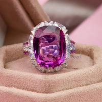 Pink Cushion Cut CZ Stone Halo Cocktail Ring For Party Wear Or Wedding