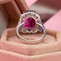 Pink Cushion Cut CZ Stone Halo Cocktail Ring For Party Wear Or Wedding