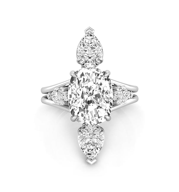 Cushion Cut Or Pear Cut CZ Five Stone Split Shank Wedding Anniversary Gift Ring