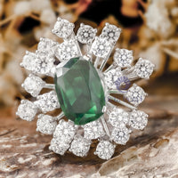 Green Cushion Or White Round Cut CZ Stone Cocktail Sunburst Inspire Engagement Ring