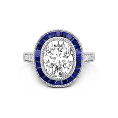 9x7 MM Oval CZ Stone Blue Sapphire Halo Engagement Ring