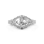 Bezel Set Marquise Cut Moissanite Milgrain Art Deco Engagement Wedding Ring