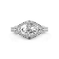 Bezel Set Marquise Cut Moissanite Milgrain Art Deco Engagement Wedding Ring