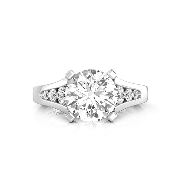 Round Cut Moissanite Euro Shank Channel Setting Solitaire With Accent Women's Wedding Ring