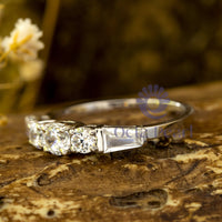 Five Stone Wedding Ring Round & Baguette CZ