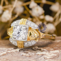 Antique Nouveau Engagement Ring Round Moissanite