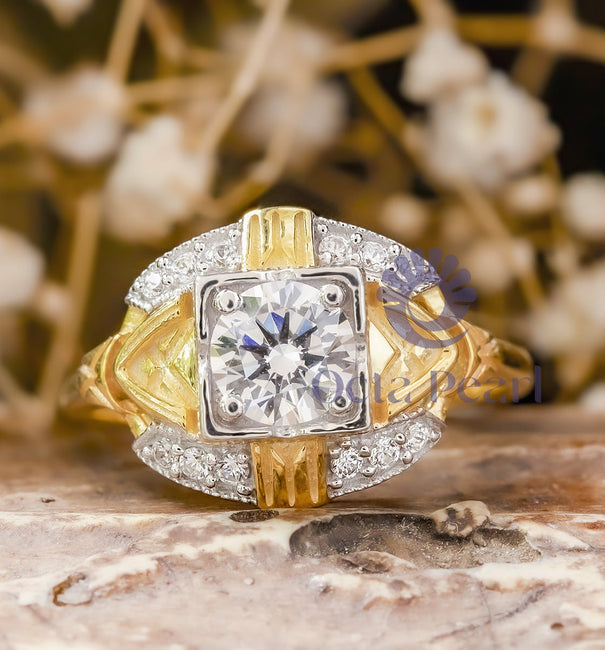 Antique Nouveau Engagement Ring Round Moissanite