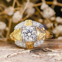 Antique Nouveau Engagement Ring Round Moissanite