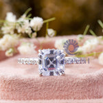 Asscher-Cut Hidden Halo Wedding Ring with Moissanite stones