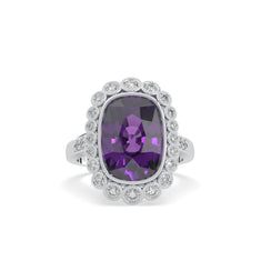 Purple Cushion Cut Bezel Set Halo CZ Engagement Ring